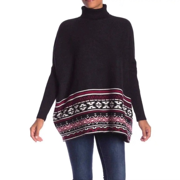 New! Joseph A Patterned Turtleneck knit poncho sweater, black, size Medium - Picture 13 of 13
